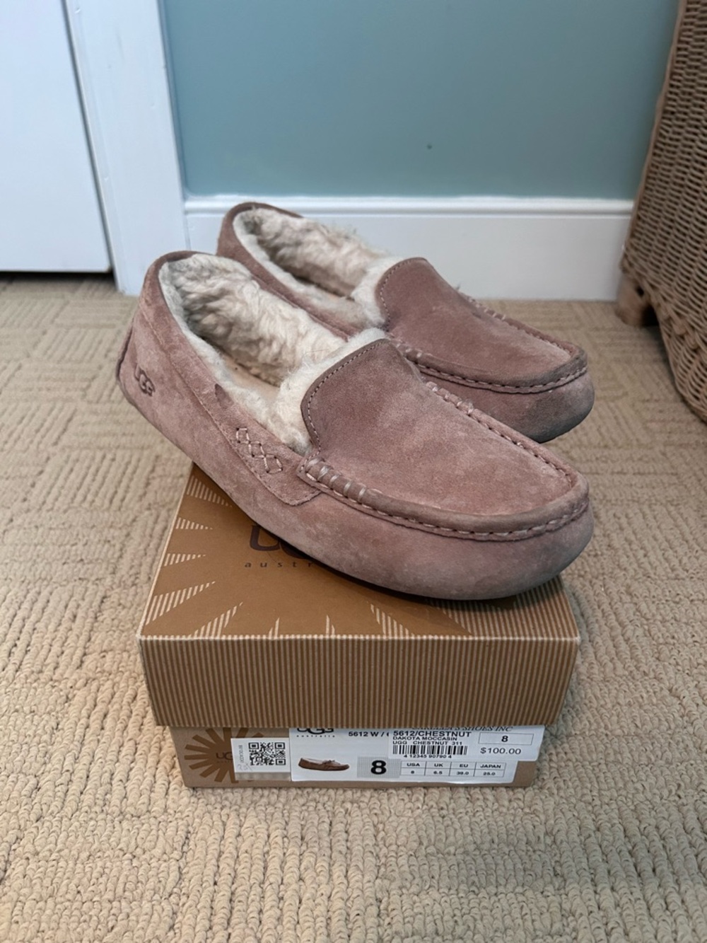 UGG Men's Chestnut Suede Shearling Moccasins - Brown